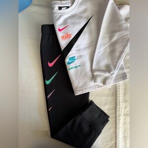 Nike Kids White Sweatshirt & Sweatpants set with Multicolor Logos